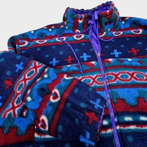 British Mist Reversible Aztec Print Windbreaker Fleece Jacket Sz‎ L Vintage 80s.